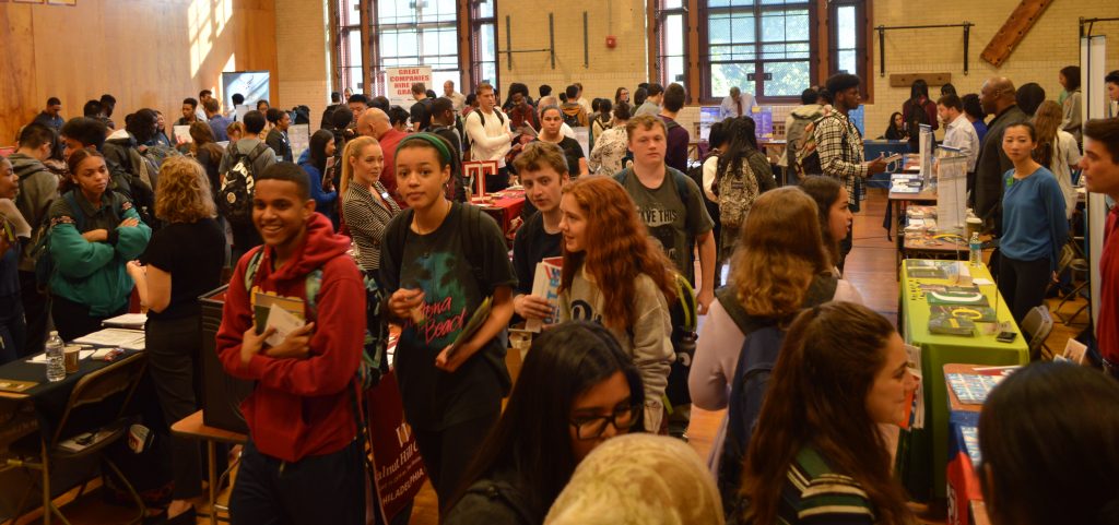 Students attending college fair